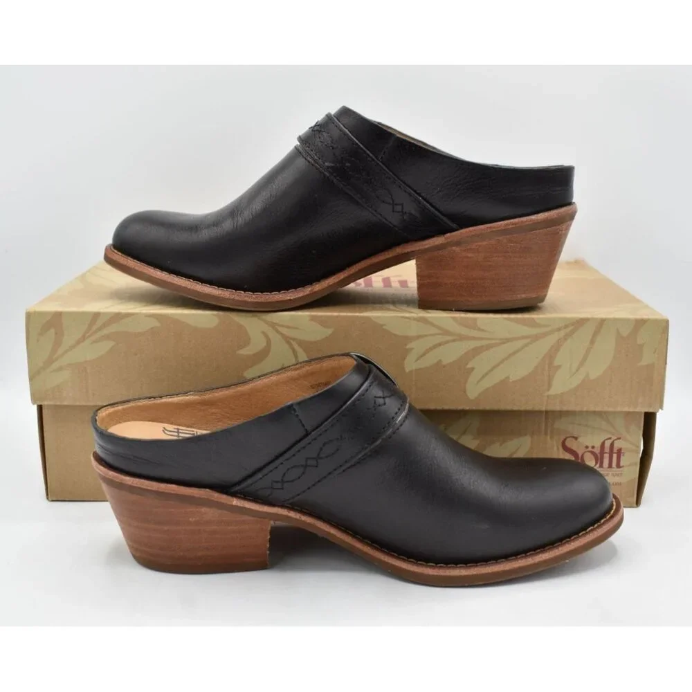Sofft Women Size 8 Adara Black Leather Buckle Shooties‎ Booties Shoes Mules